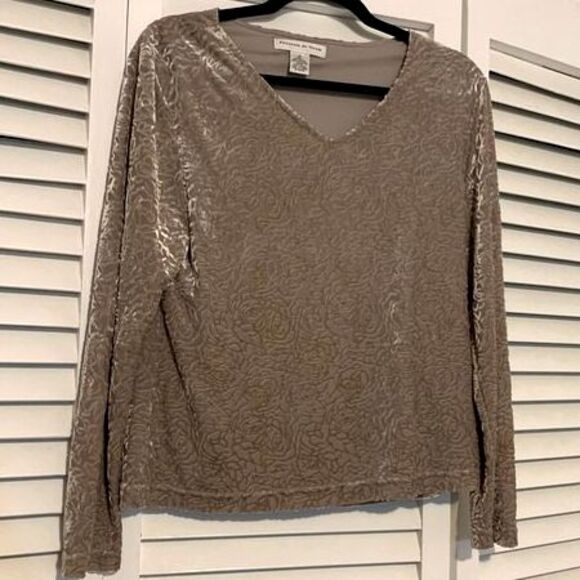 Preston and York Velvet Floral Neutral Long Sleeve Blouse size M - Picture 3 of 6